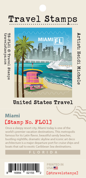 Miami, Florida foglio di adesivi da viaggio diario pianificatore taccuino  da viaggio album autoadesivo mappa timbro Wanderlust illustrato -   Italia