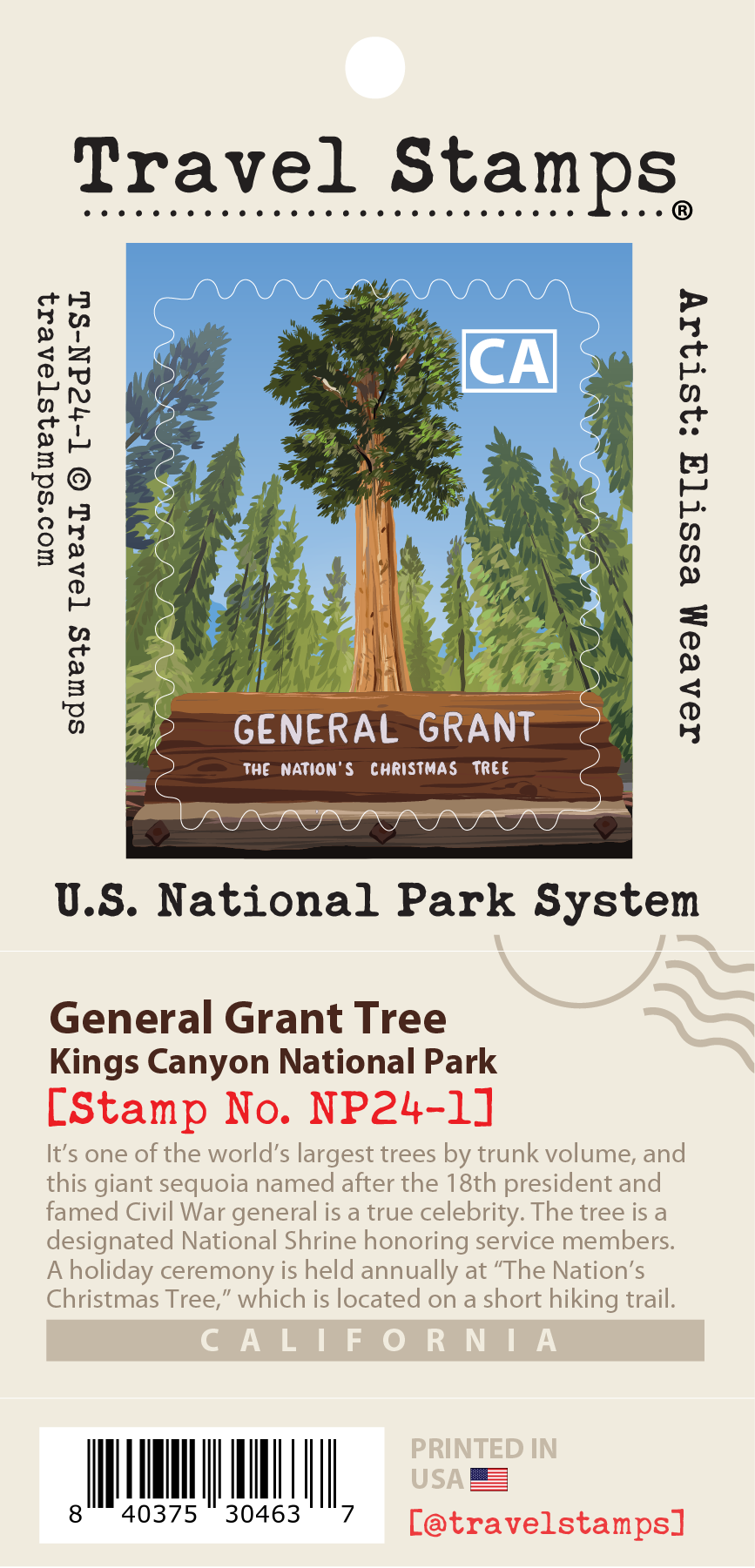 Kings Canyon National Park General Grant Tree Travel Stamp