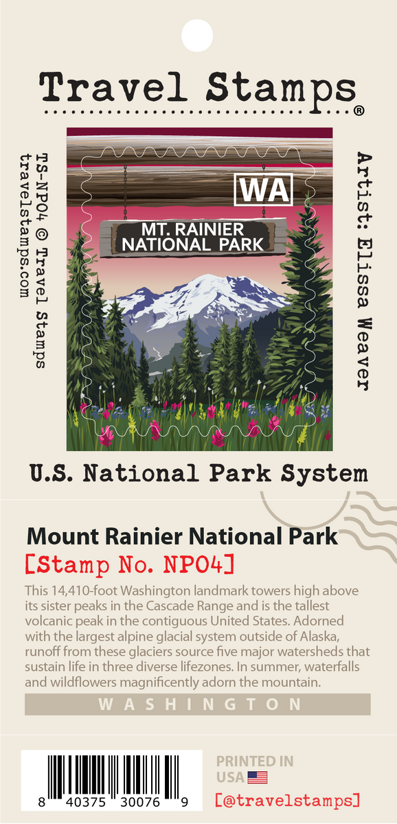 Mount Rainier National Park - Entrance Sign Edition Travel Stamp ...