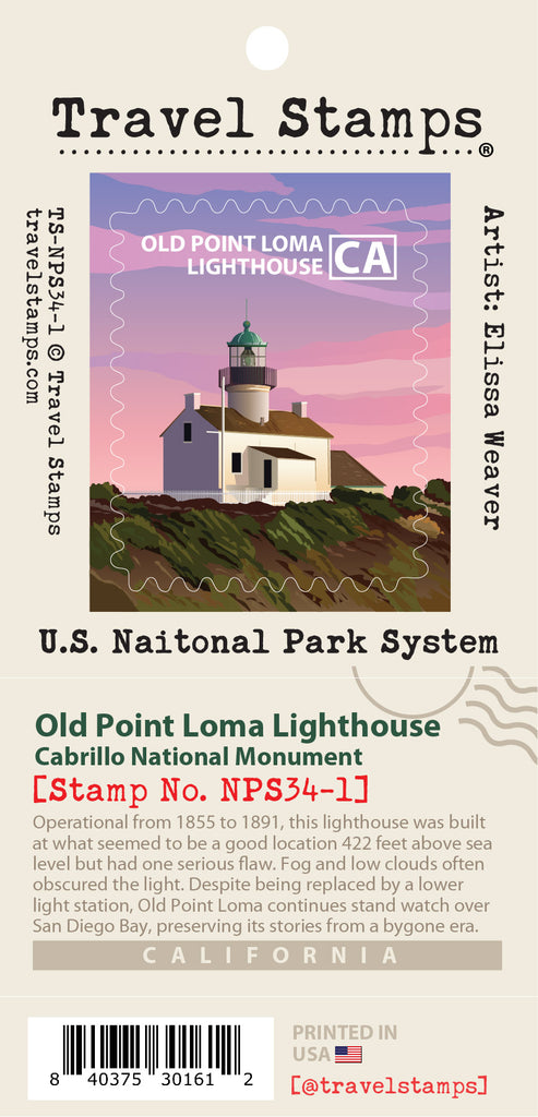 Cabrillo NM - Old Point Loma Lighthouse Travel Stamp – Travel Stamps